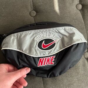 Supreme Black and Gray Belt Bag with Red Accents